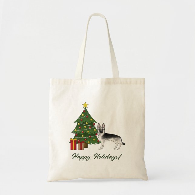Tote Bag Berger Allemand Sable Argenté Et Noël Vert (Devant)
