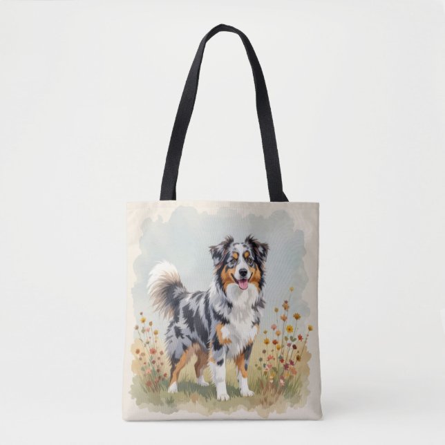 Tote Bag Berger Australien Merle Queue Longue (Devant)