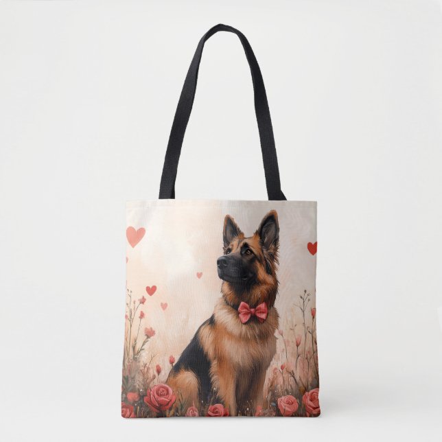 Tote Bag Berger belge avec des roses - Saint-Valentin (Devant)