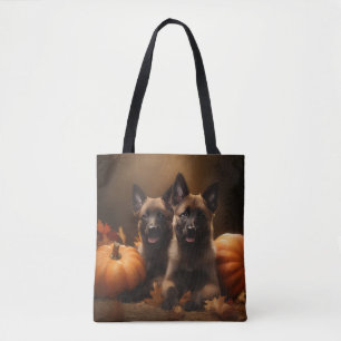 Tote Bag Berger belge Chiot Automne Citrouille de plaisir