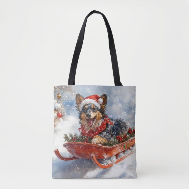 Tote Bag Berger belge en luge Laisser neiger Noël (Devant)