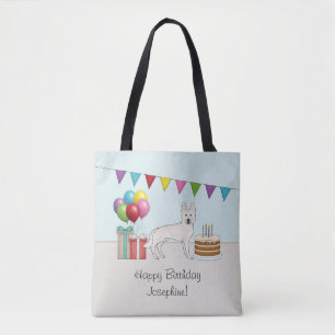 Tote Bag Berger Blanc Suisse GSD Coloré Joyeux Anniversaire