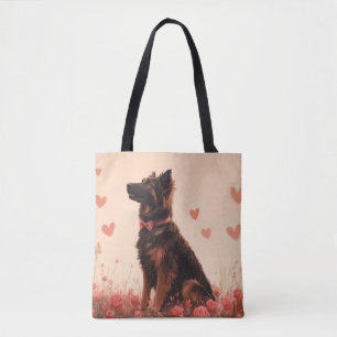 Tote Bag Berger d'Anatolie avec des Roses - Saint-Valentin