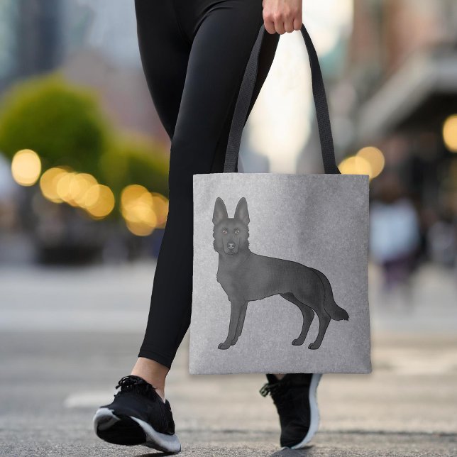 Tote Bag Berger noir allemand mignon dessin chien gris (Please note: This image is a digital mockup. The product may not be in scale.)