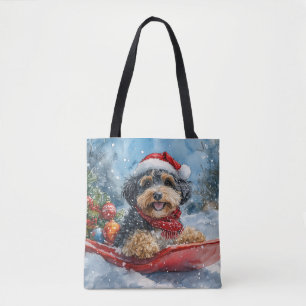 Tote Bag Bernedoodle Chien en Luge Laissez-le Neiger Noël