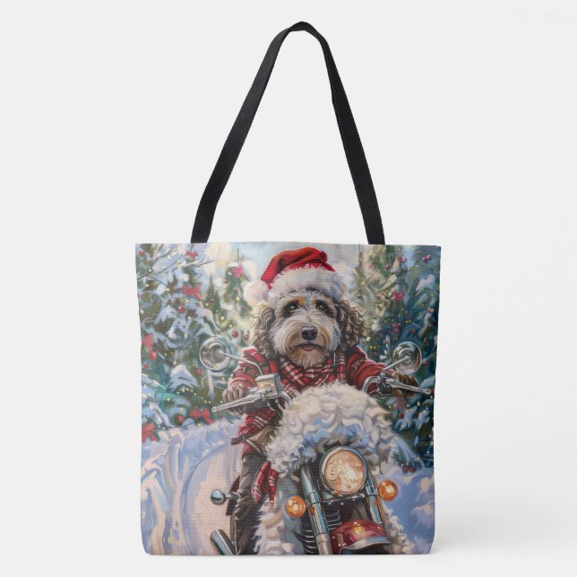 Tote Bag Bernedoodle Chien équitation Moto Noël (Devant)