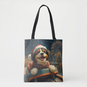 Tote Bag Bernedoodle Chien Montagnes Russes Noël 