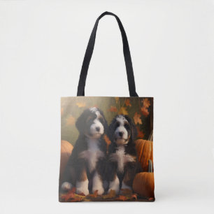 Tote Bag Bernedoodle Chiot Automne Citrouille de plaisir