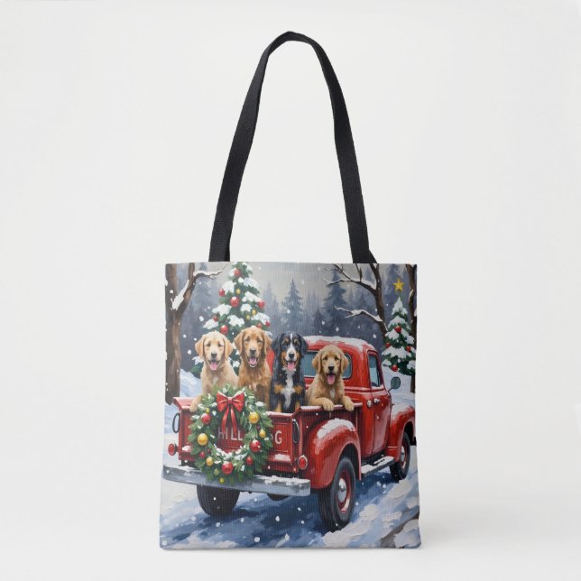 Tote Bag Bernedoodle Noël Camion Rouge Fêtes (Devant)