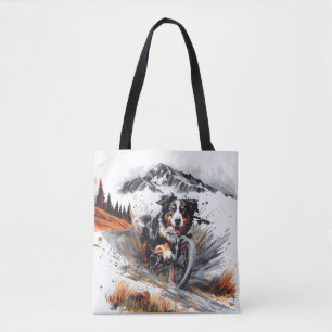 Tote Bag Bernese Mountain Dog Biking Dans Les Montagnes