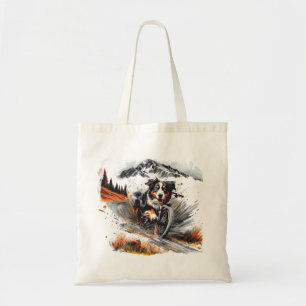 Tote Bag Bernese Mountain Dog Biking Dans Les Montagnes