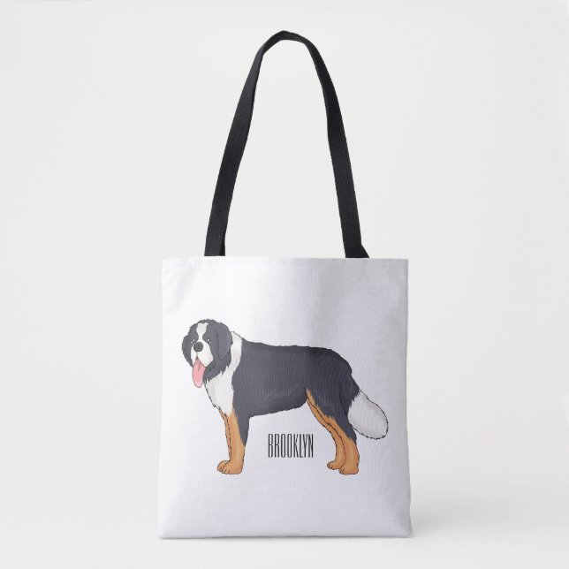 Tote Bag Bernese mountain dog cartoon illustration (Devant)