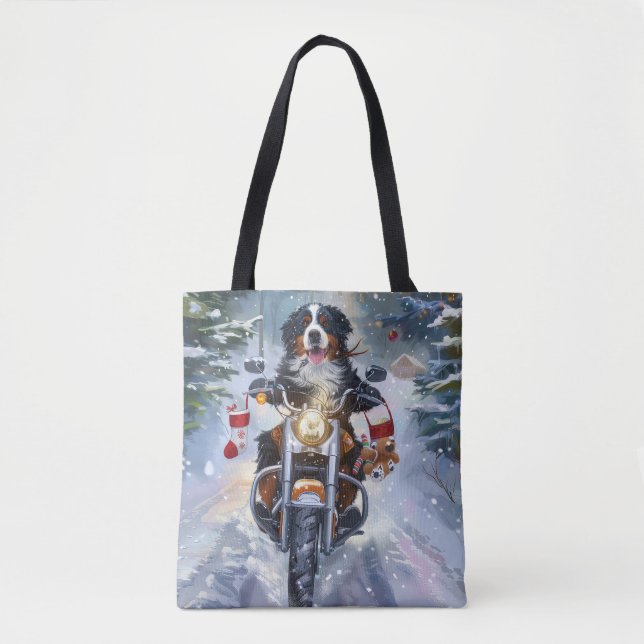 Tote Bag Bernese Mountain Dog équitation Moto Noël (Devant)