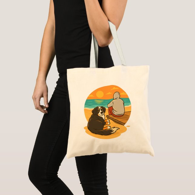 Tote Bag Bernese Mountain Dog Sunset Beach Companion (Devant (produit))