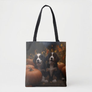 Tote Bag Bernois Montagne Chiot Automne Citrouille