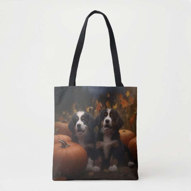 Tote Bag Bernois Montagne Chiot Automne Citrouille (Devant)
