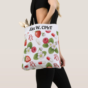 Tote Bag Berry personnalisé, Fleur RX Symbole Pharmacie Fou