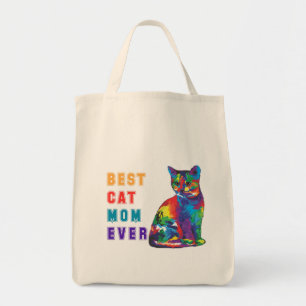 Tote Bag Best cat mère ever text multicolor cute cat lover