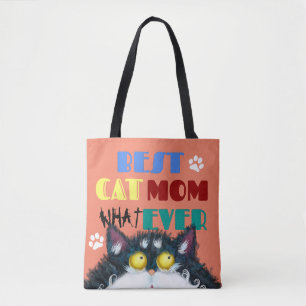 Tote Bag Best Cat Mom Ever grumpy cat drôle de texte dessin
