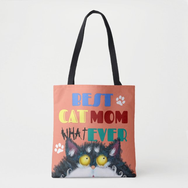 Tote Bag Best Cat Mom Ever grumpy cat drôle de texte dessin (Devant)