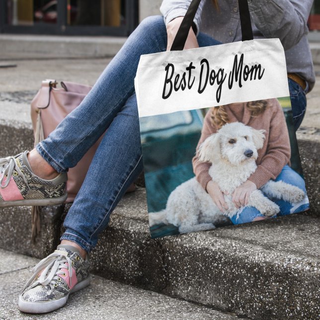 Tote Bag Best Dog Mom Photo Texte noir (Créateur téléchargé)