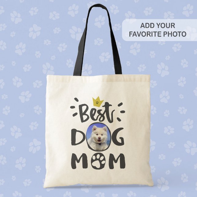 Tote Bag Best Dog Mom Your Pet Photo Empreinte de patte Tex (Créateur téléchargé)