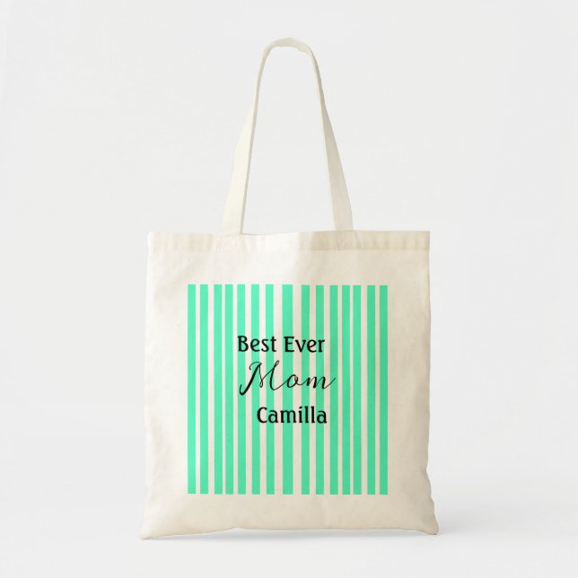 Tote Bag Best ever mom green stripped pattern pastel neon  (Devant)
