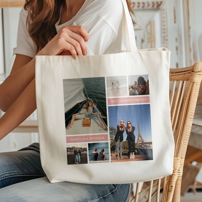 Tote Bag Best Friends Besties 6 Photo Collage (Create your own Best Friends Photo Collage Tote Bag by MINTIC DESIGN STUDIO)