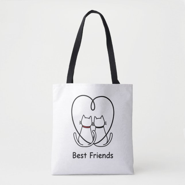 Tote Bag Best Friends Cats Heart Tail (Devant)