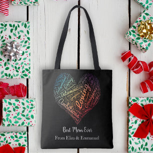 Tote Bag Best Maman Ever Kids Noms Fête des Mères colorées