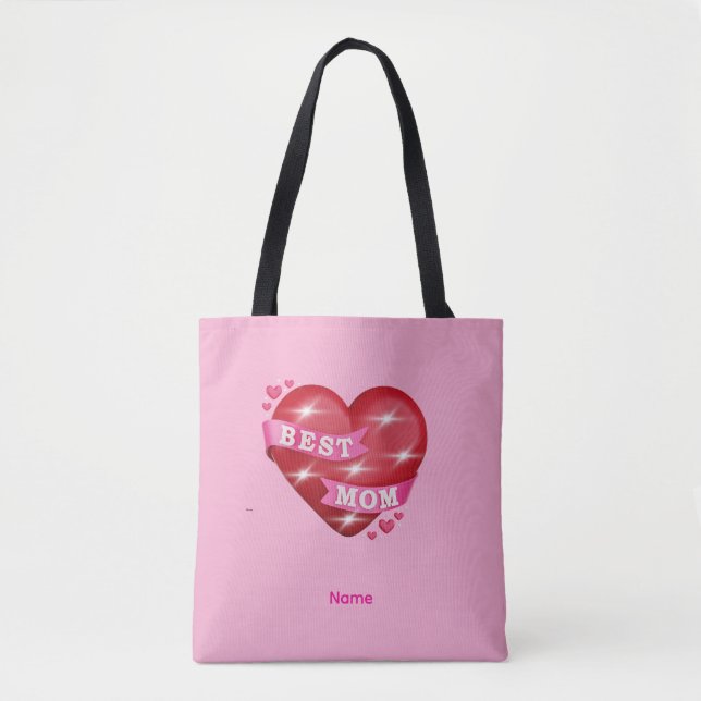 Tote Bag Best Mom 3D Glossy Red Heart Mother's Day Gif (Devant)