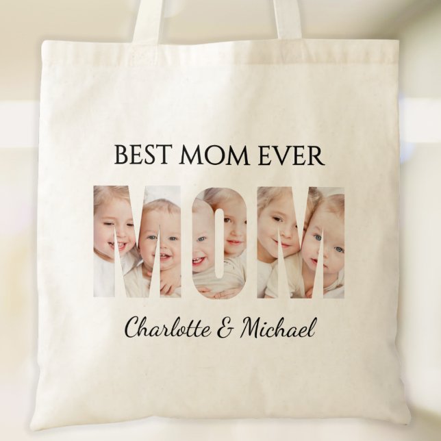 Tote Bag Best Mom Ever 3 Photos Cutout Letters (Créateur téléchargé)