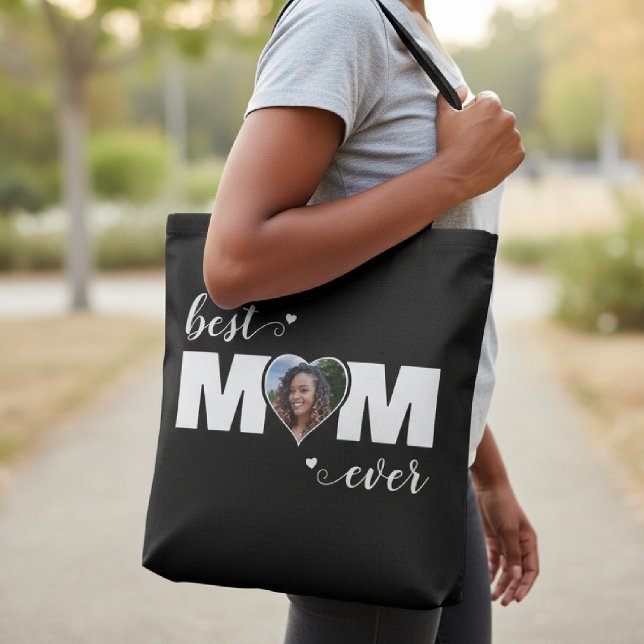 Tote Bag Best Mom Ever Heart Photo Mother's Day Black (Best Mom Ever Heart Photo Mother's Day Black Tote Bag
)