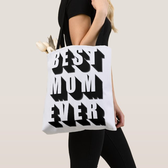 Tote Bag Best Mom Ever noir blanc typographie fun bold (De près)