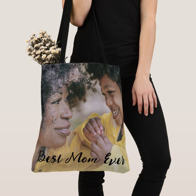 Tote Bag Best Mom Ever Personalized Kids Names Two Photos  (De près)