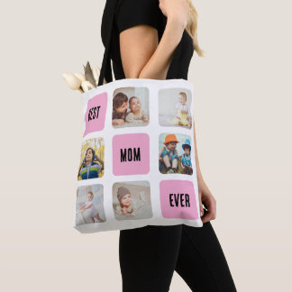Tote Bag Best Mom Ever Personnaliser 6 Photo Collage sur bl