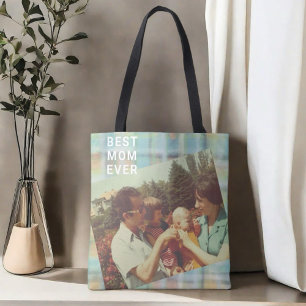 Tote Bag Best Mom Ever photo personnalisée keepsaké pastel
