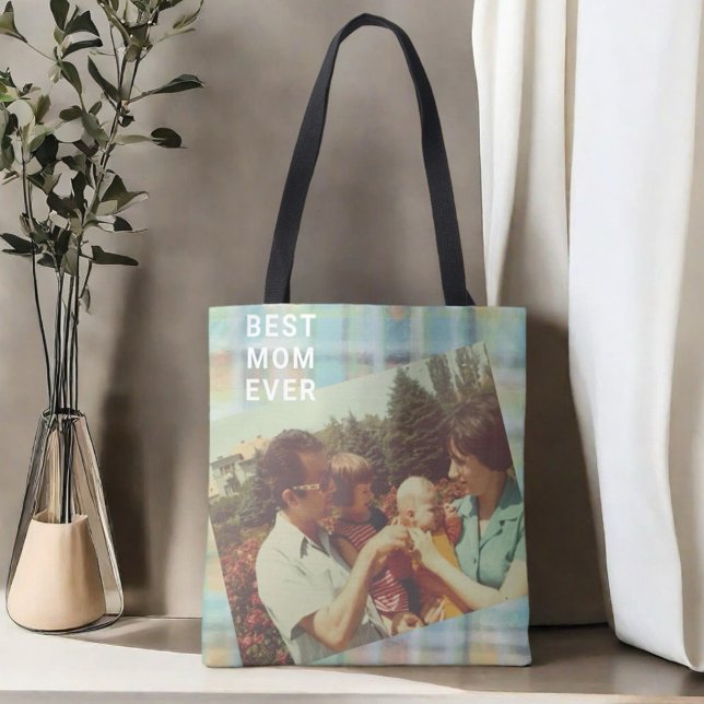 Tote Bag Best Mom Ever photo personnalisée keepsaké pastel  (Créateur téléchargé)