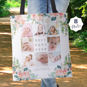 Tote Bag BEST NANA JAMAIS 8 Photo Collage Rose Floral Perso