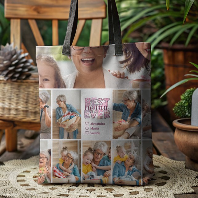 Tote Bag Best Nonna Ever Floral 10 Photo Collage (Créateur téléchargé)