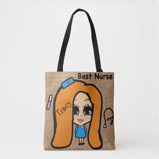 Tote Bag Best Nurse Fourre-tout - Tête rouge caricature per (Devant)