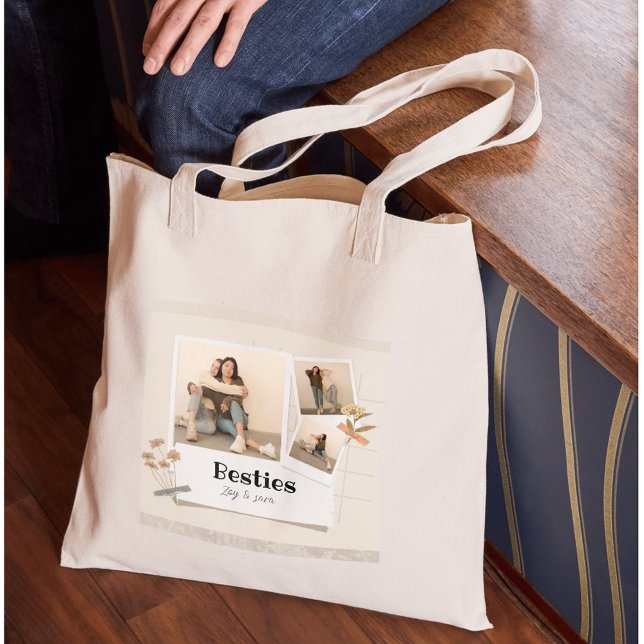 Tote Bag BESTIES, Collage de photos et noms | BFF (Créateur téléchargé)