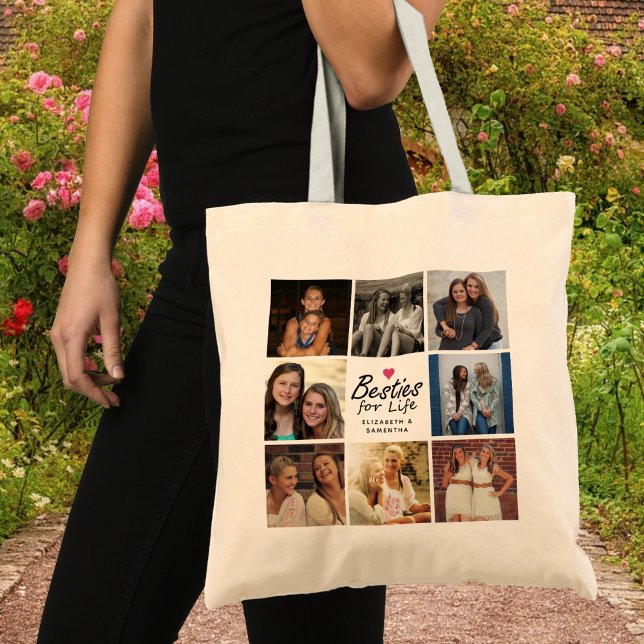 Tote Bag Besties For Life Script Best Friends Photo Collage (Créateur téléchargé)