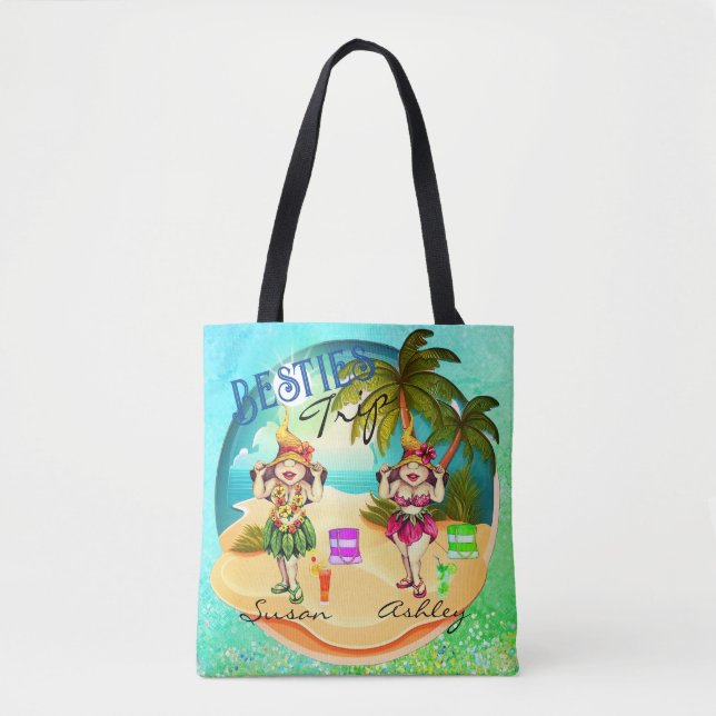 Tote Bag Besties voyage été plage bleu personnalisé (Devant)