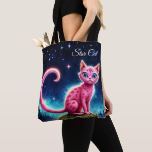 Tote Bag Bête imaginaire rose dans la vallée étoilée noctur