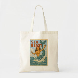 Tote Bag Bête marine Mermaid rétro Vie de plage côtière d