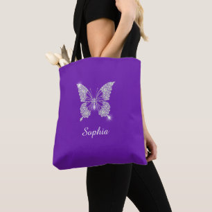 Tote Bag Beurre Diamant Blanc, Nom Du Script, Violet