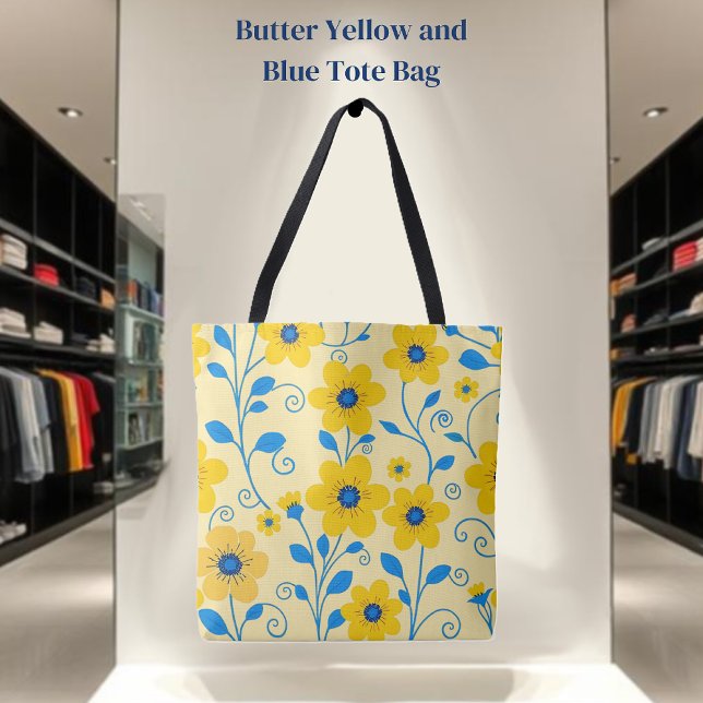 Tote Bag Beurre jaune et bleu floral (Butter Yellow and Blue Floral-Tote Bag )