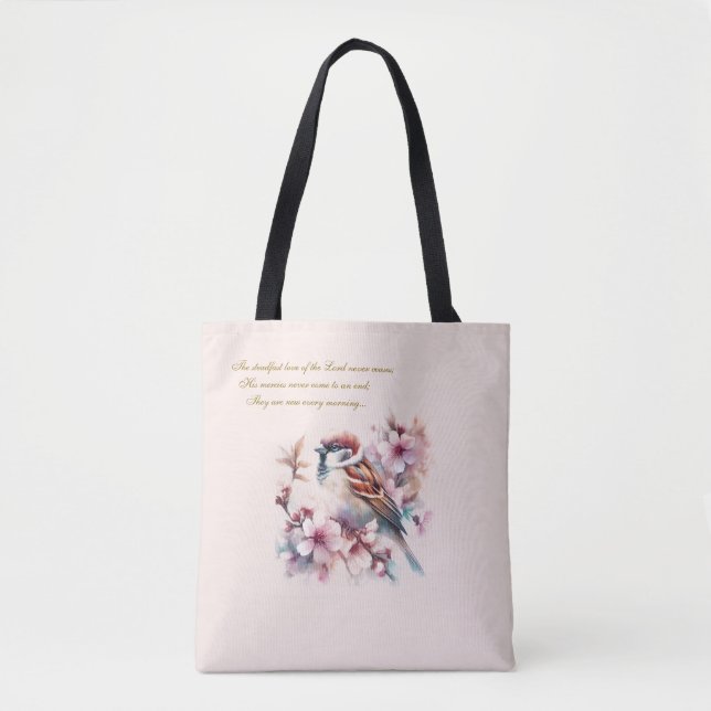 Tote Bag Bible de Bruant personnalisable Verset rose pâle (Devant)