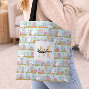 Tote Bag Bibliothèque de chats personnalisée couleur vert m